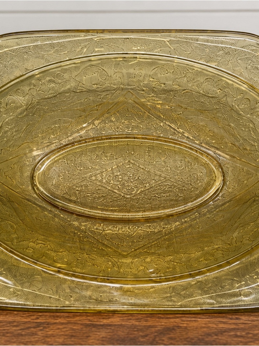 Vintage Amber Glass Serving Trays Set of 3 Embossed Floral Scroll